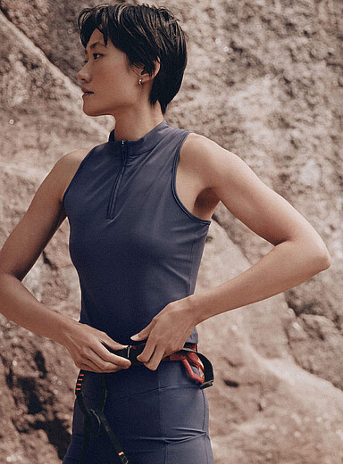 I.FIV5 Charcoal Zip-neck shaping tank for women