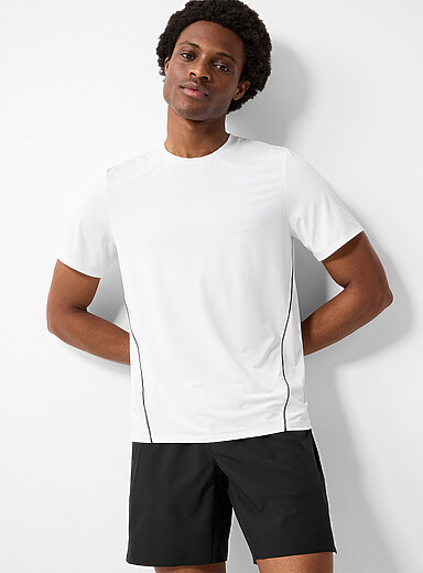 I.FIV5: Le t-shirt microperfor&eacute; lis&eacute;r&eacute; contraste Blanc pour homme
