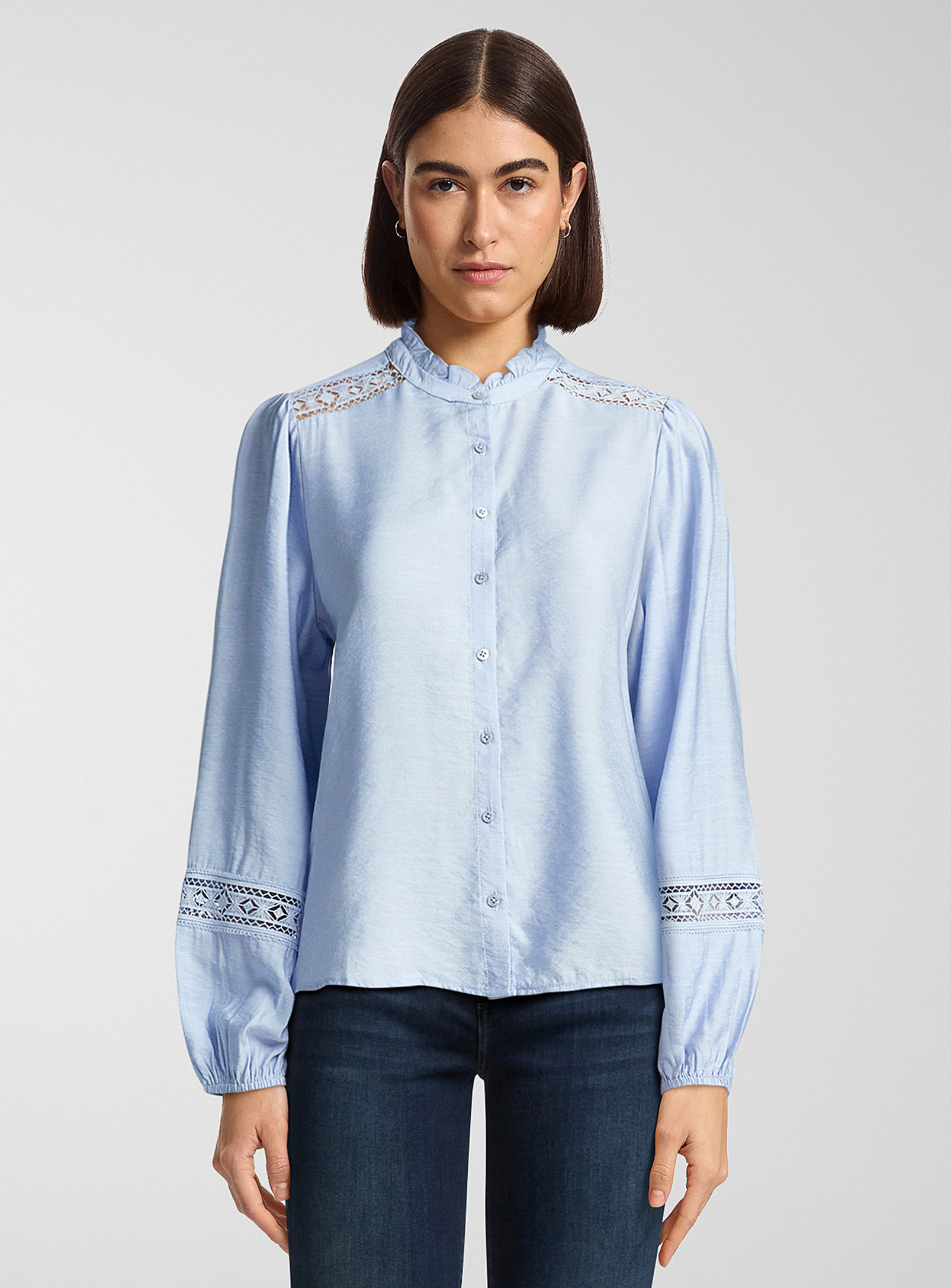 Contemporaine Crocheted Ribbons Shirt In Baby Blue