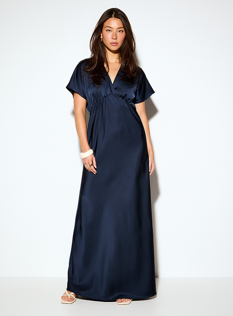 V-Neck Double-Face Satin Maxi Dress