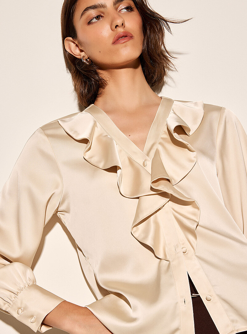Ruffled Collar Double-Faced Satin Blouse