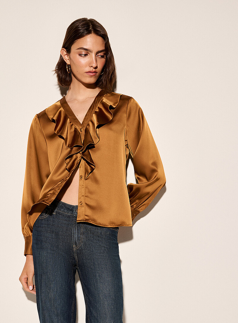 Ruffled collar double-faced satin blouse product image (primary)