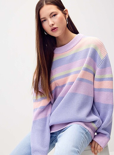 Notice The Reckless: Le chandail rayures pastel Lilas et pivoine pour femme