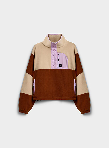 Notice The Reckless Beige and Brown Patch-pocket colour-block fleece sweatshirt for women