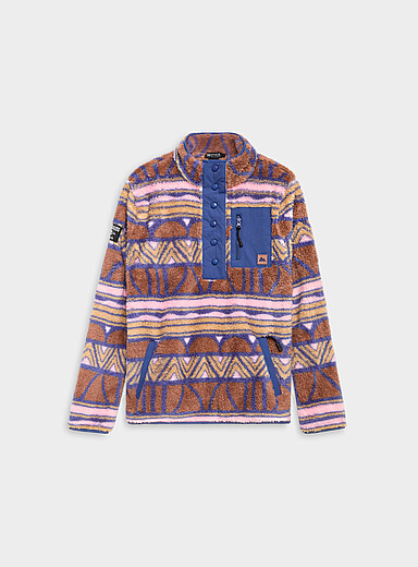 Notice The Reckless Patterned Brown High-pile fleece buttoned collar sweatshirt for women