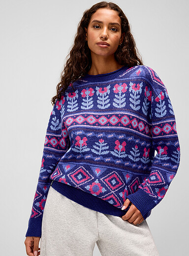Notice The Reckless Patterned Blue Jacquard garden oversized sweater for women