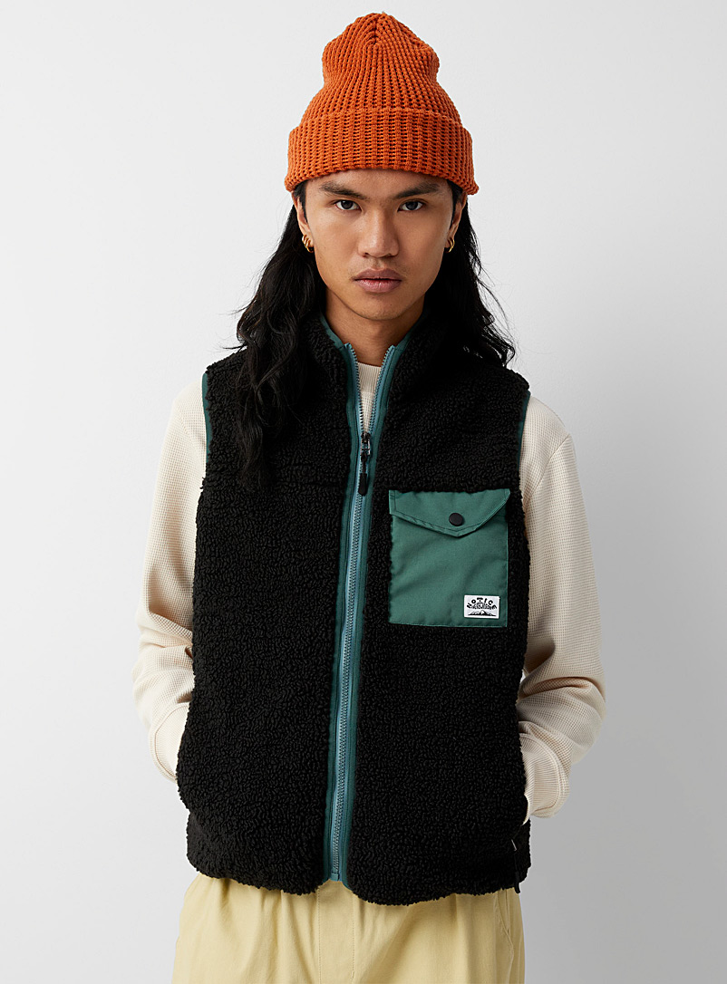 Notice The Reckless Black Mixed-media sherpa vest for men