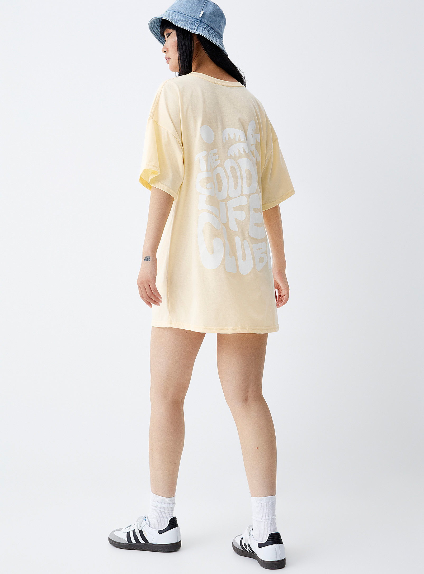 Notice The Reckless The Good Life Club T-shirt Dress In Ivory/cream Beige