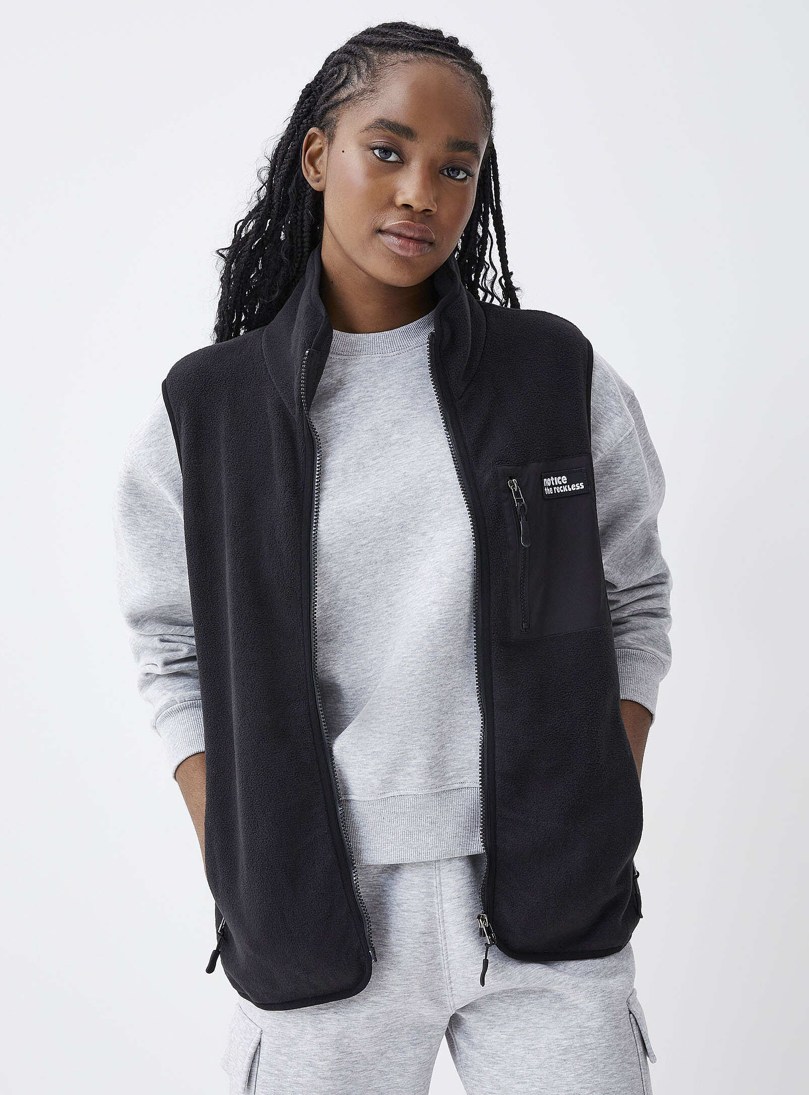 Notice The Reckless Nylon Pocket Polar Fleece Vest In Black | ModeSens