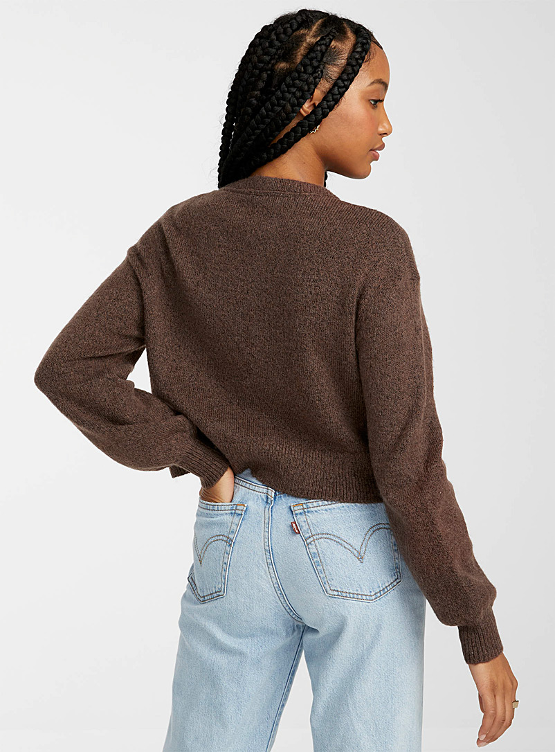 Twik Brown Iridescent button cropped cardigan for women