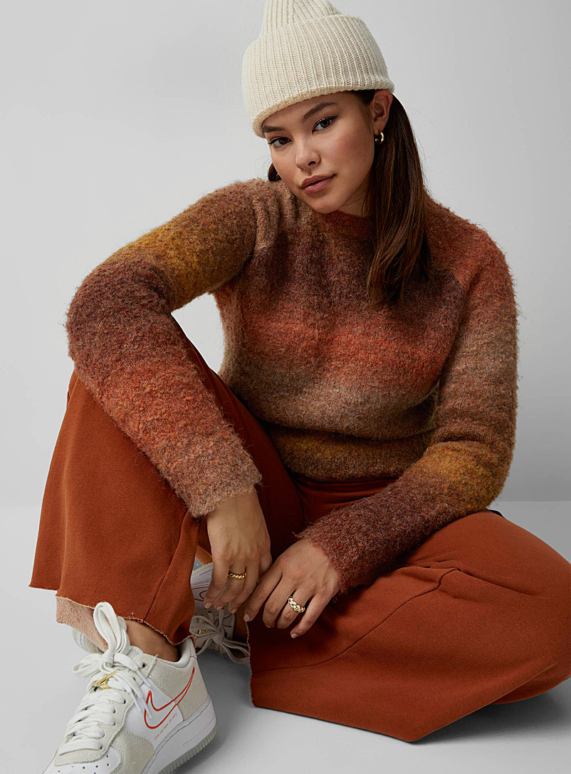 Twik Patterned Brown  Cropped ombré-stripe sweater for women