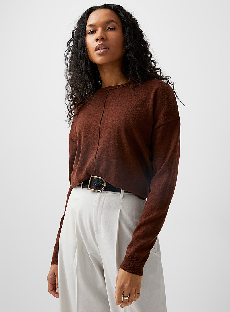 Contemporaine Dark Brown Embossed seam flowy boxy sweater for women
