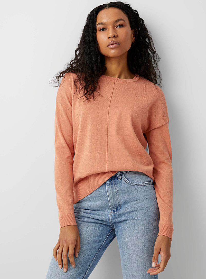 Contemporaine Light Orange Embossed seam flowy boxy sweater for women