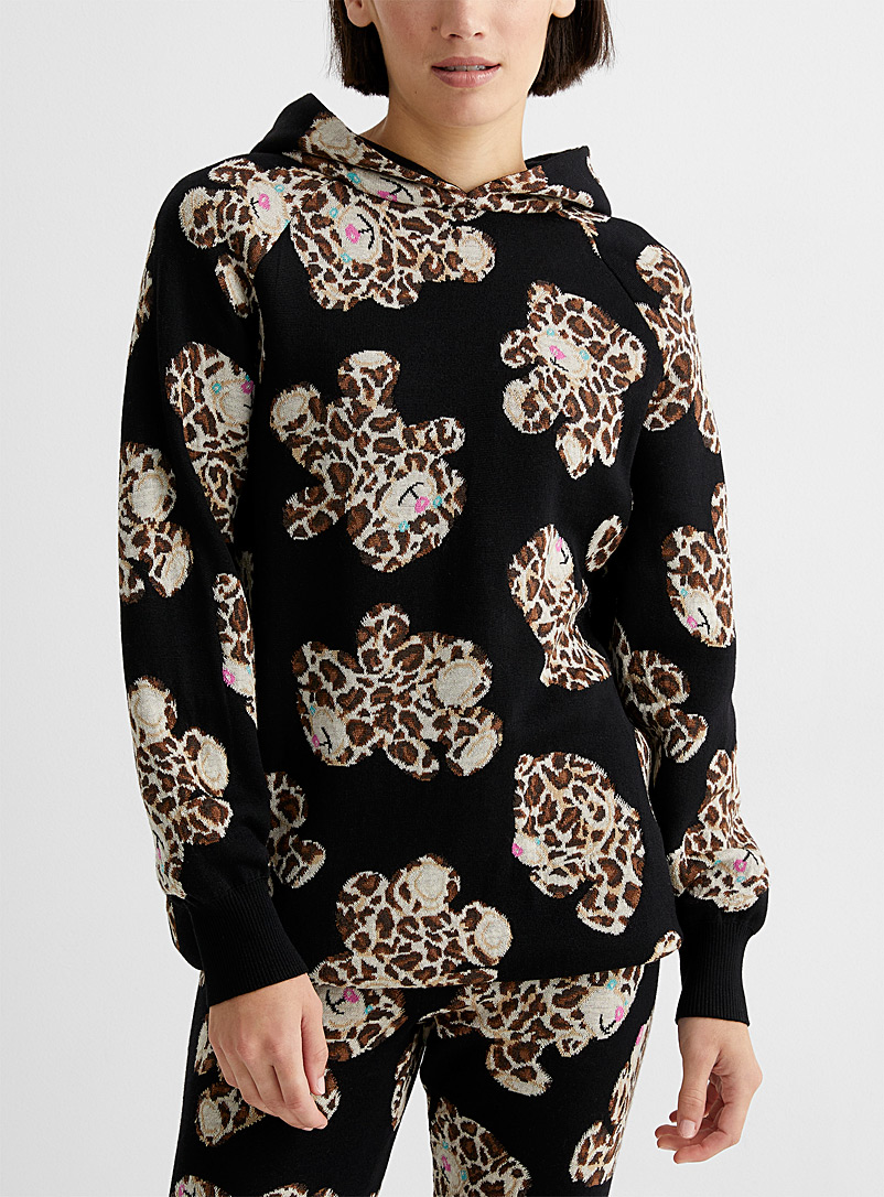 Moschino Patterned Black Jacquard teddies hooded sweatshirt for women