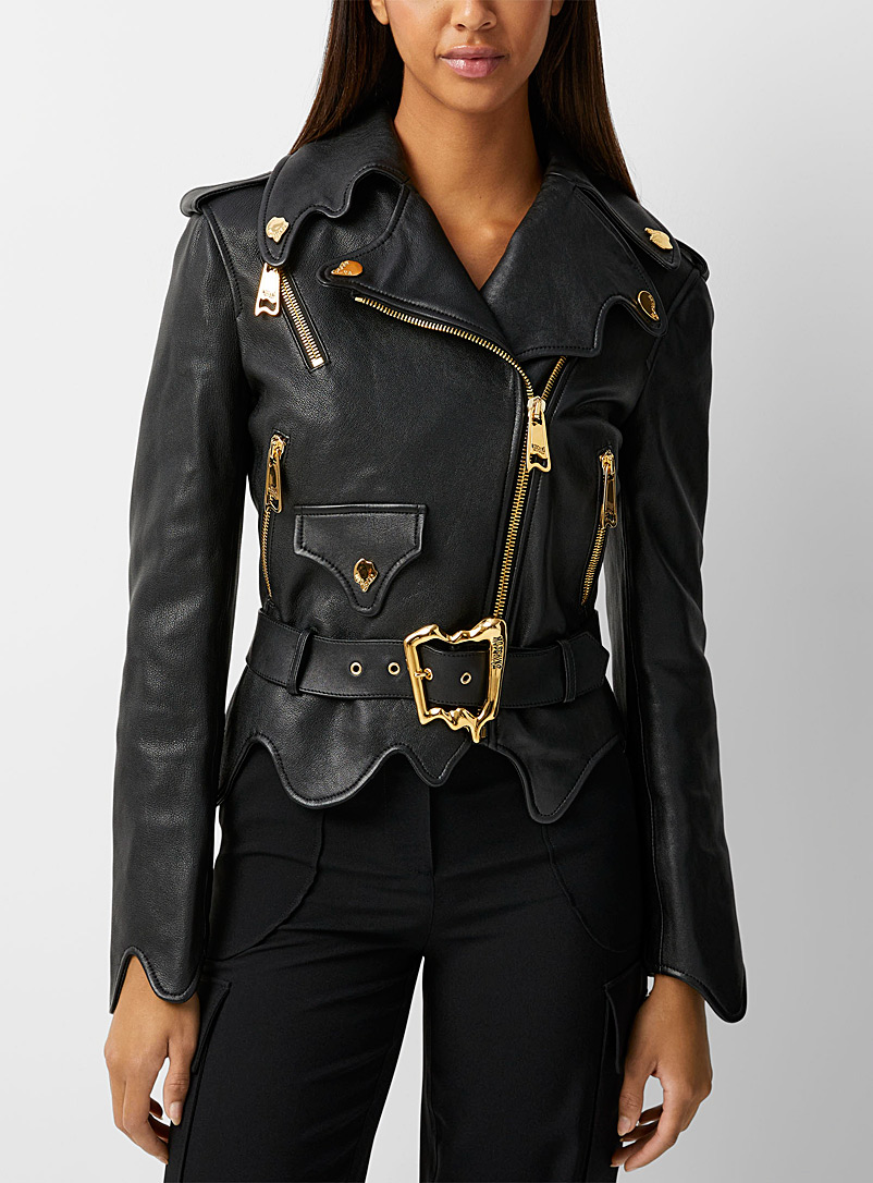 Moschino: La veste en cuir éléments dorés Noir pour femme