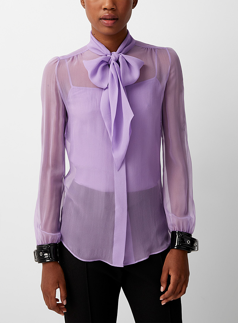 Moschino: La blouse en soie poignets lustrés Lilas pour femme