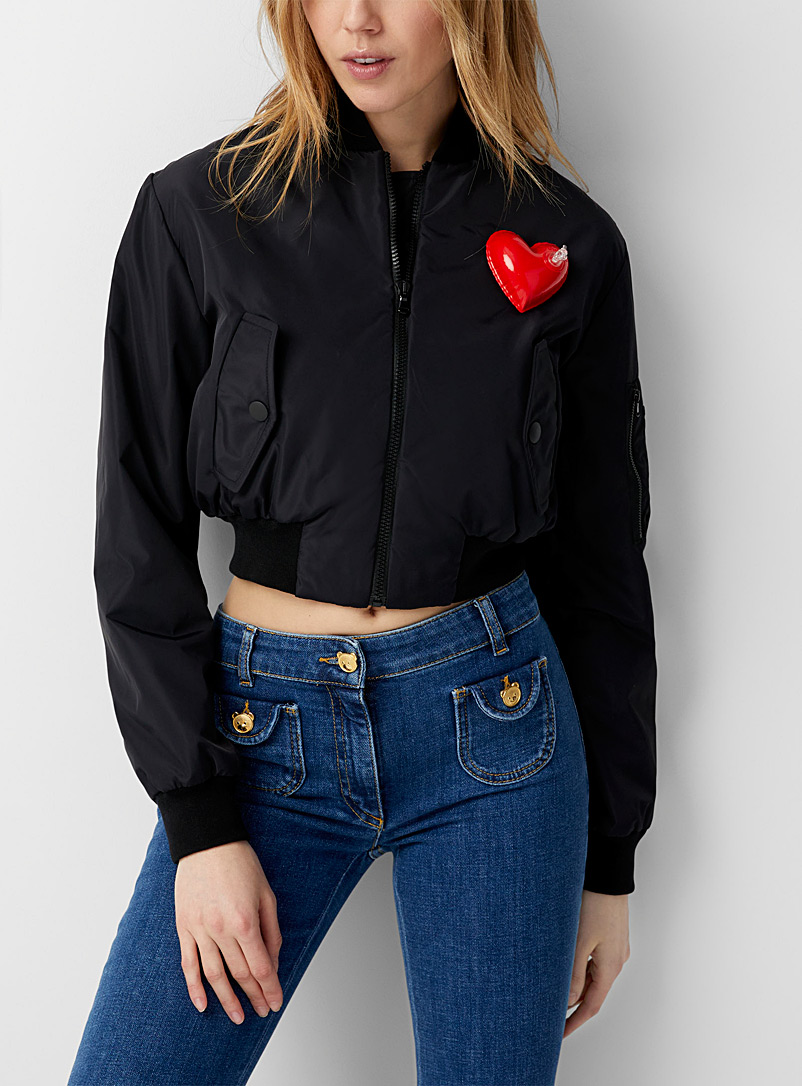 Moschino Black Pneumatic heart bomber jacket for women