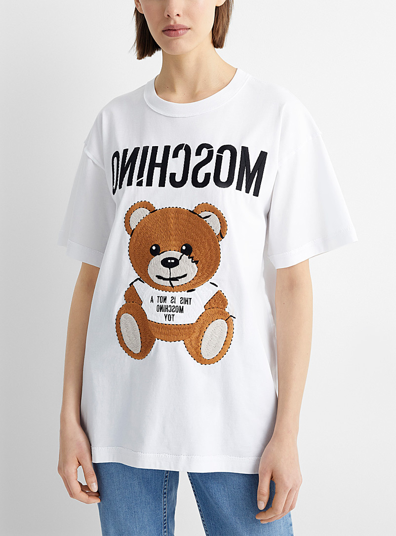 Moschino: Le t-shirt inversé ourson brodé Blanc pour femme