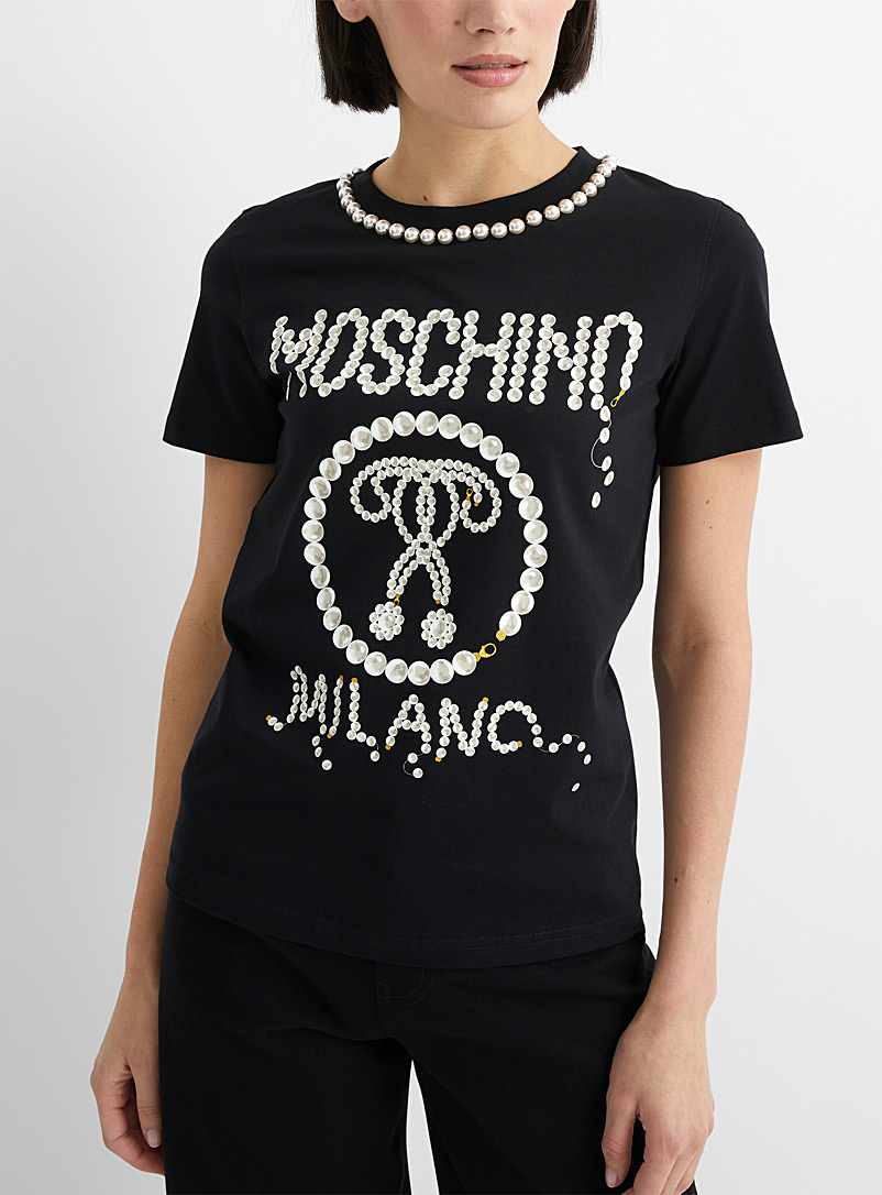 Moschino: Le t-shirt col de perles Noir à motifs pour femme