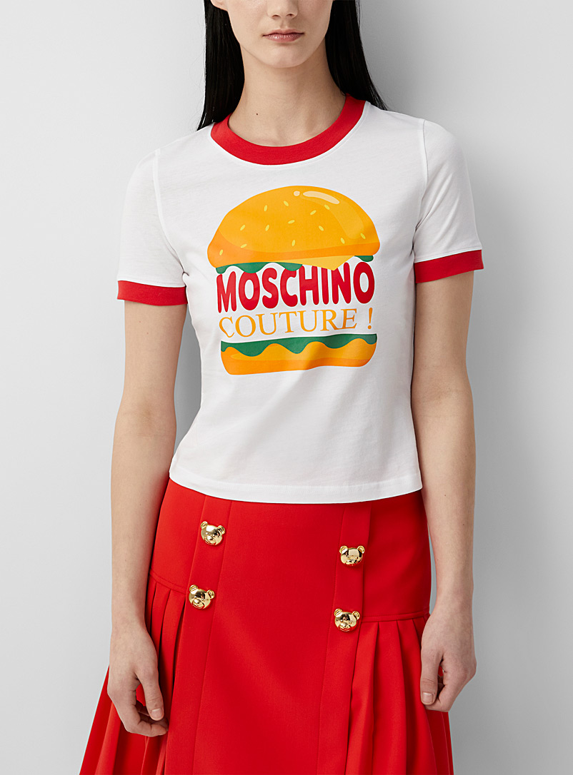 Moschino: Le t-shirt logo hamburger Blanc pour femme