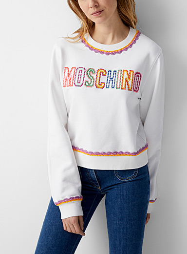 Moschino White Crochet details logo sweatshirt for women