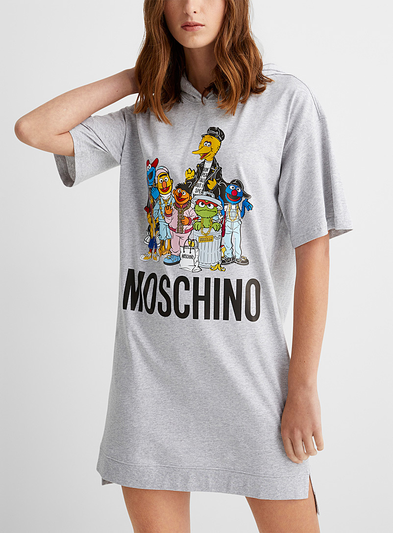 Moschino: La robe t-shirt à capuchon Sesame Street Gris pour femme