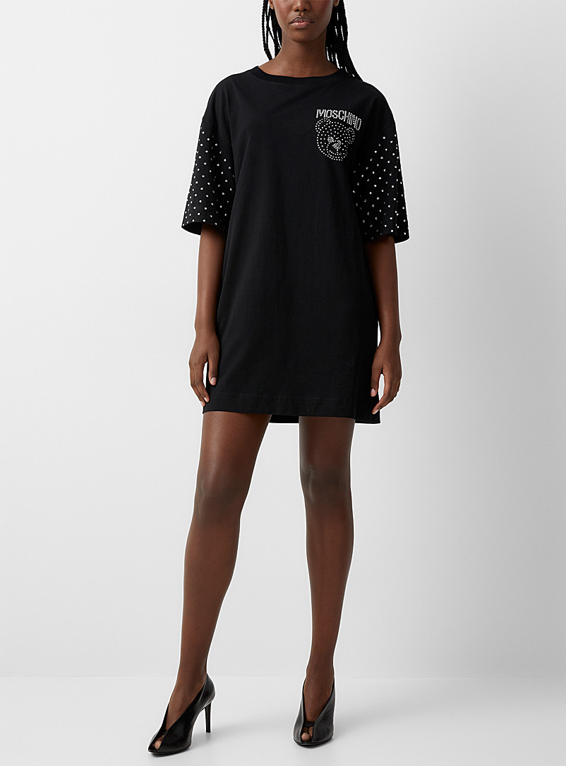 Moschino Black Sparkling teddy bear T-shirt dress for women