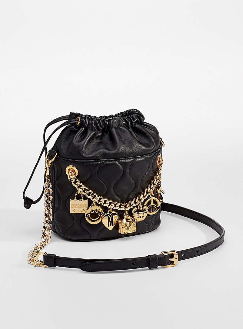 Moschino: Le sac seau cuir matelassé breloques Noir à motifs pour femme