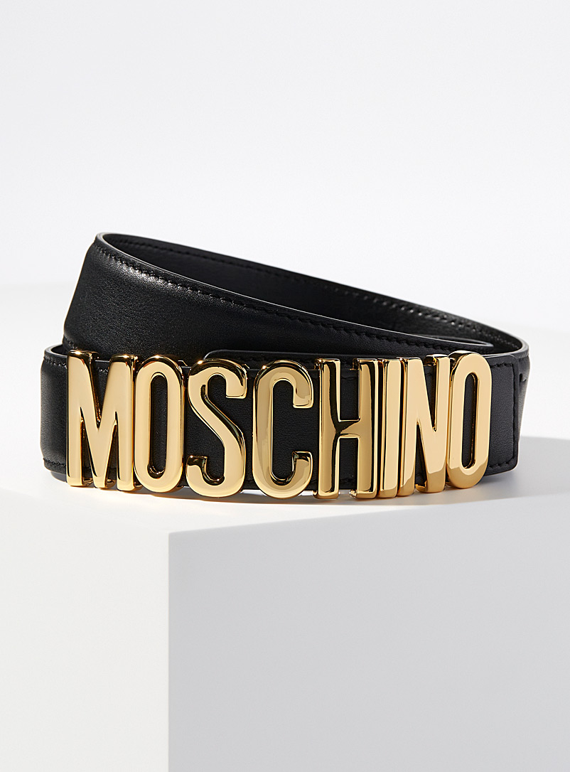Moschino Black Oversized golden logo belt for women