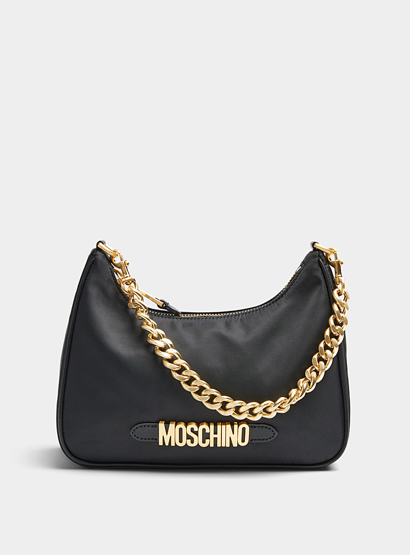 Moschino Black Brass logo nylon handbag for women