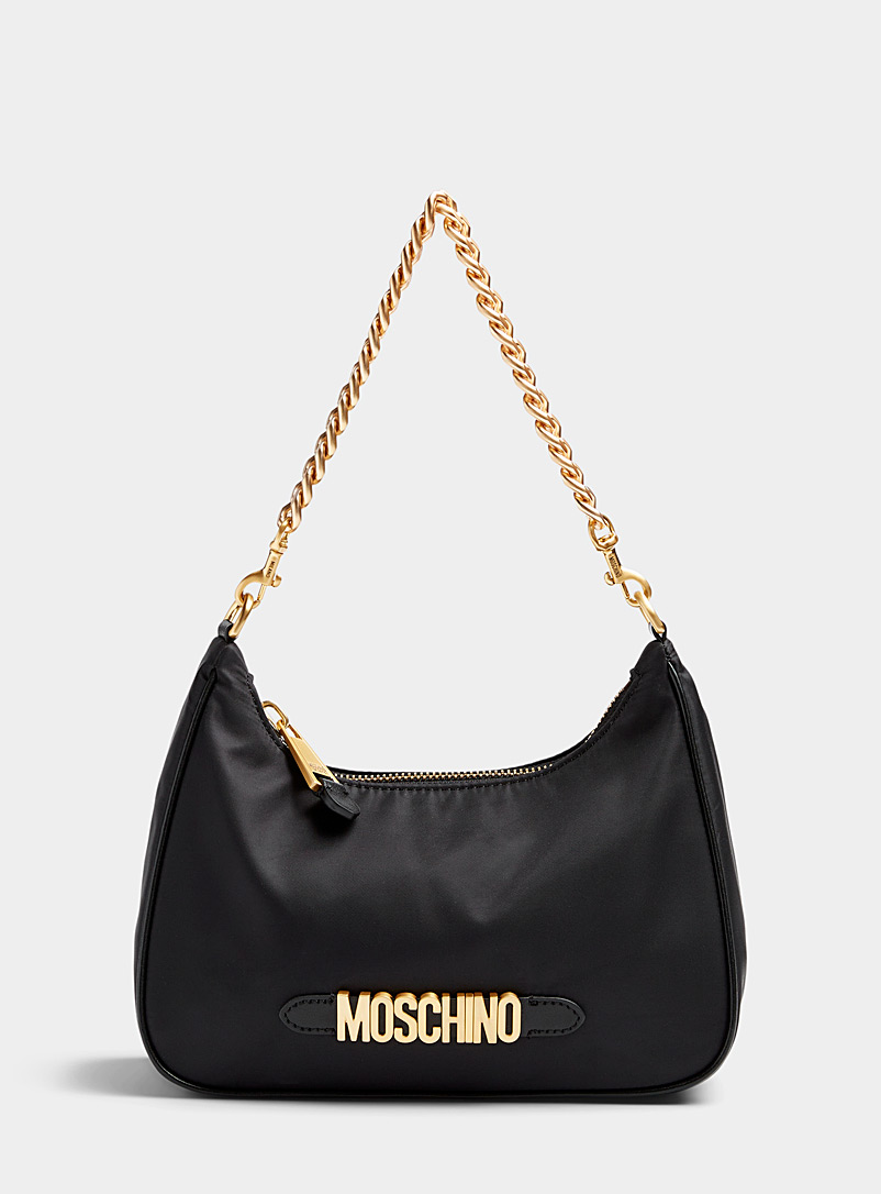 Moschino Black Brass logo nylon hobo bag for women