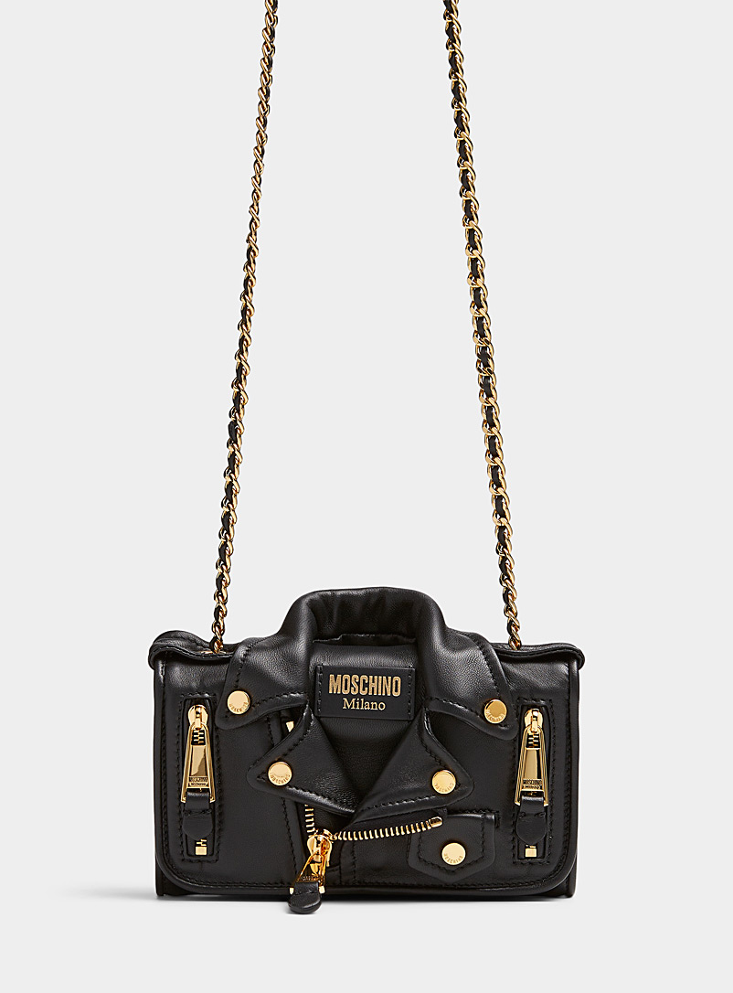 Moschino: Le sac à main motard en cuir Noir à motifs pour femme