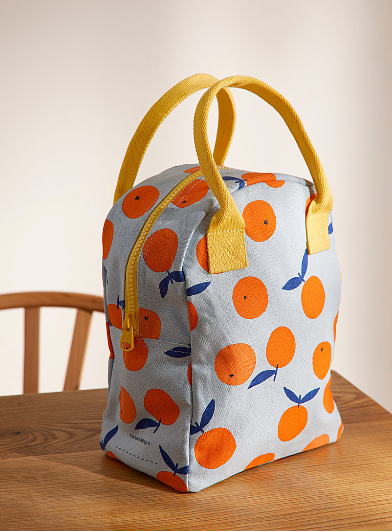 Fluf: Le sac à lunch coton bio oranges juteuses Bleu à motifs