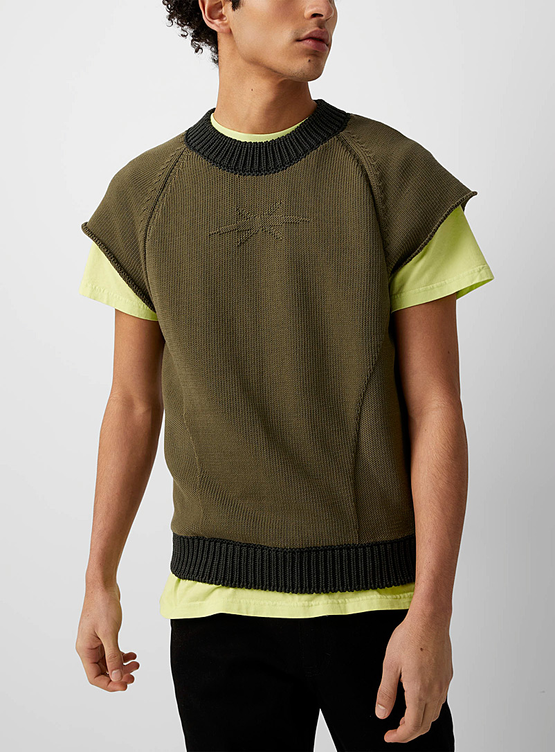 Phipps Green Jacquard logo army green sweater vest for men