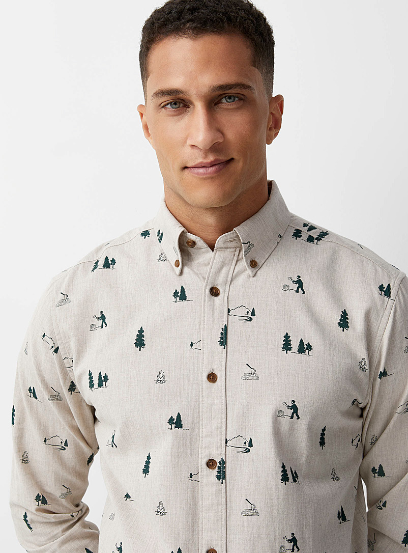 Le 31 Cream Beige Seasonal pattern chambray shirt Modern fit for men
