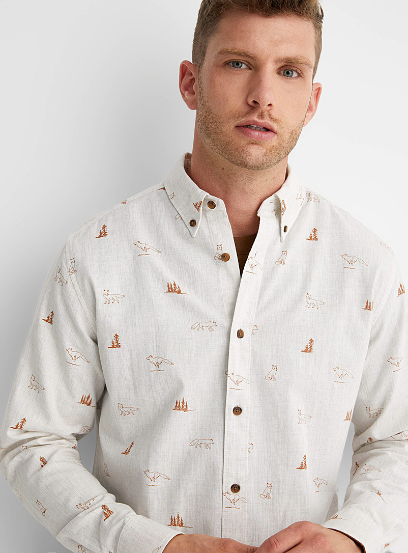 Le 31 Tan Seasonal pattern chambray shirt Modern fit for men