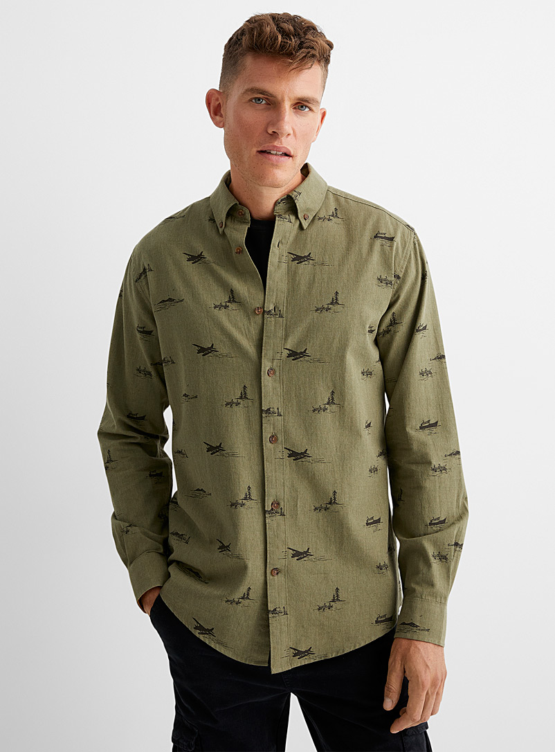 Le 31 Khaki Seasonal pattern chambray shirt Modern fit for men