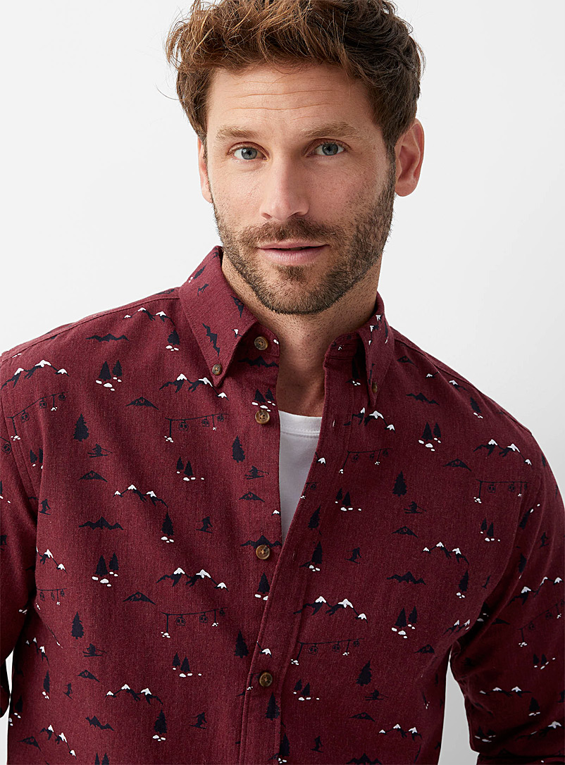 Le 31 Ruby Red Seasonal pattern chambray shirt Modern fit for men