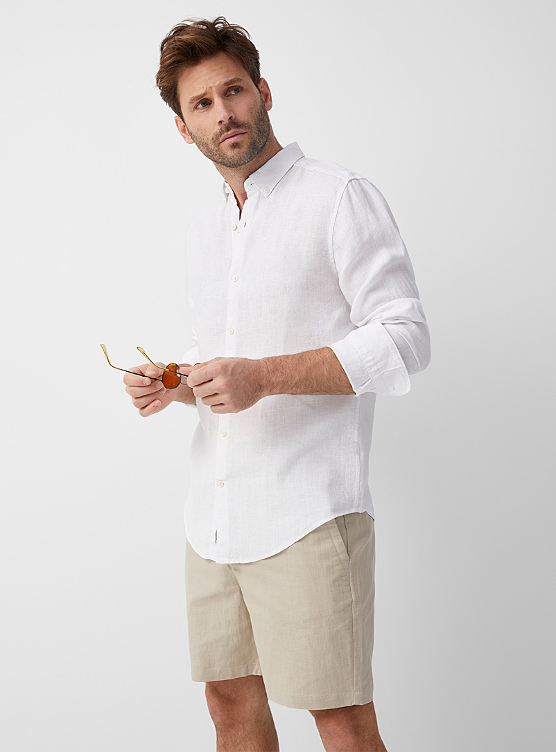 Le 31 White Solid pure linen long-sleeve shirt Modern fit for men