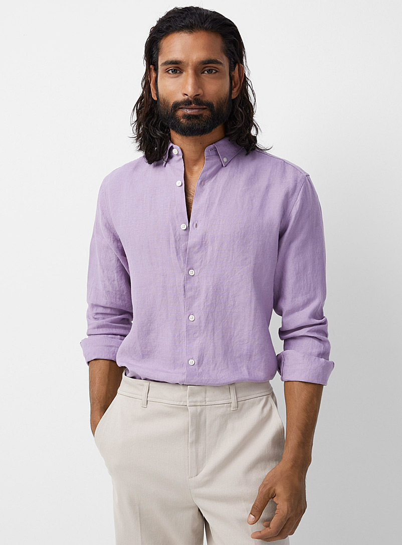 Le 31 Lilacs Solid pure linen long-sleeve shirt Modern fit for men