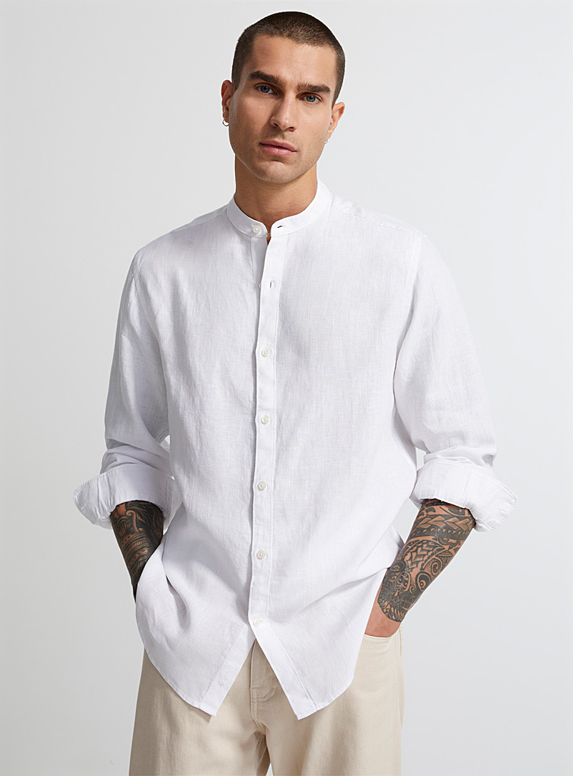 Le 31 White Officer collar pure linen shirt Comfort fit for men