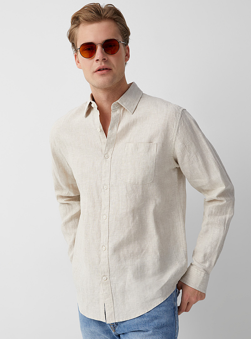 Le 31 Ecru/Linen Pure linen shirt Comfort fit for men
