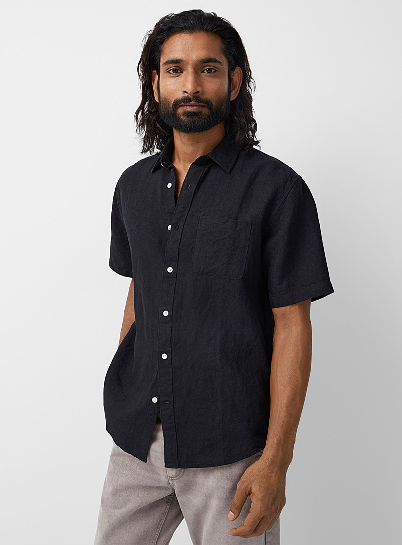 Le 31 Black Pure linen short-sleeve shirt Comfort fit for men