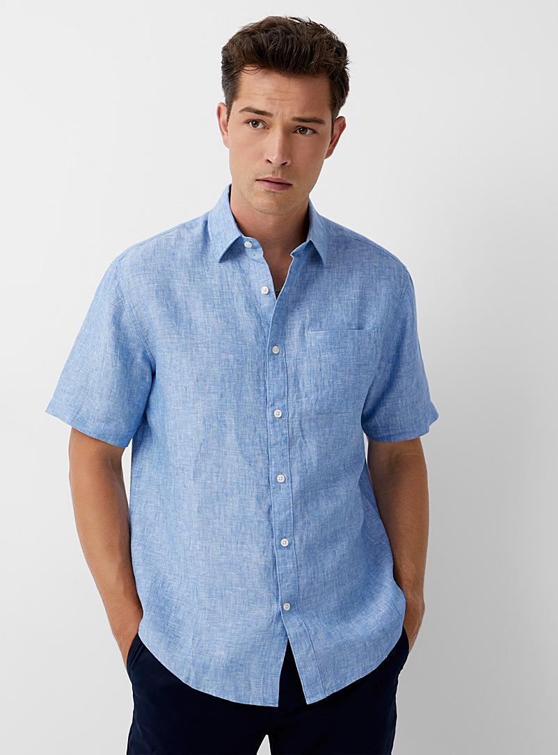 Le 31 Baby Blue Pure linen short-sleeve shirt Comfort fit for men
