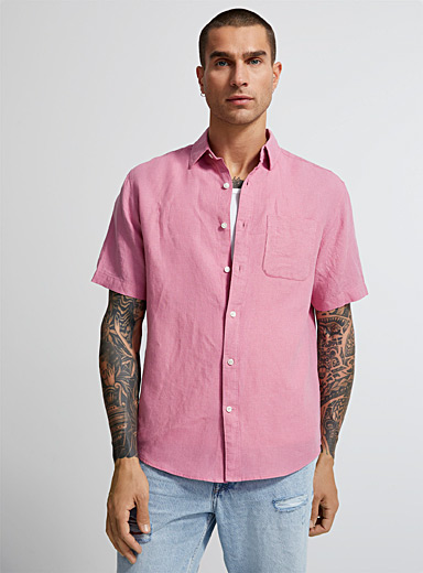 Le 31 Dusky Pink Pure linen short-sleeve shirt Comfort fit for men