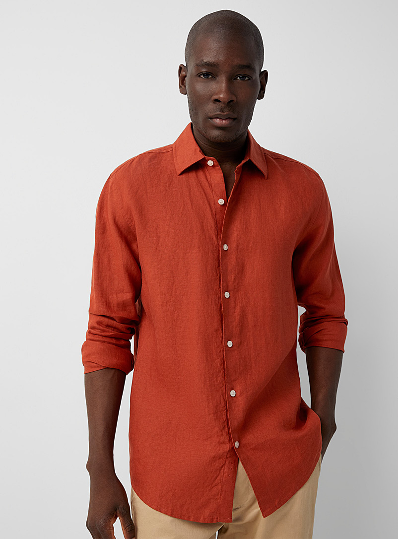 Le 31 Hazelnut Solid pure linen long-sleeve shirt Modern fit for men