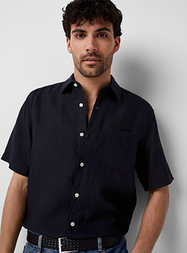 Organic linen short-sleeve striped shirt Modern fit, Le 31