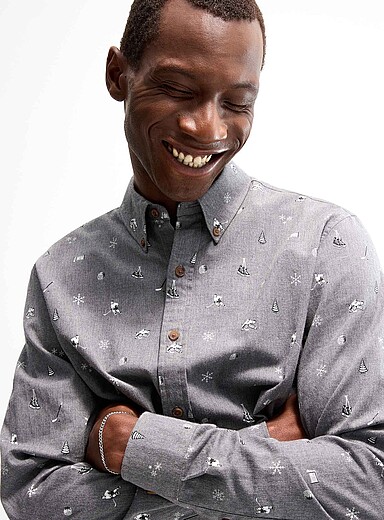 Le 31 Oxford Wintry pattern shirt <b>Modern fit</b> for men