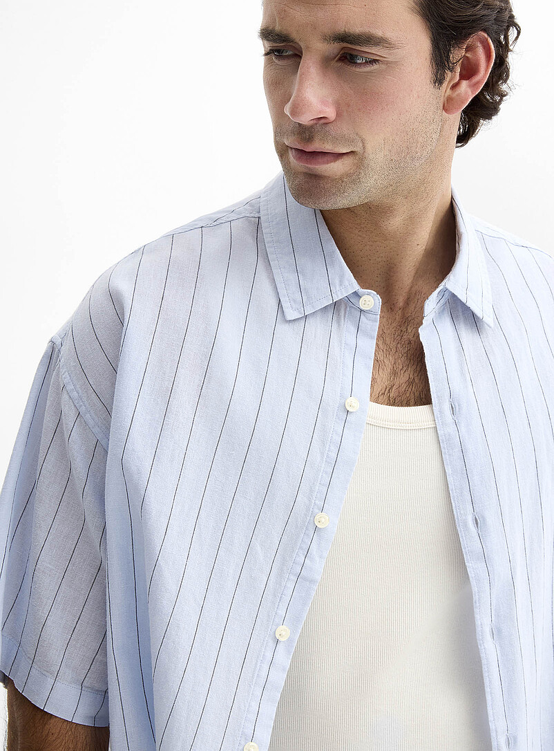 Le 31: La chemise lin rayures grav&eacute;es <b>Coupe carr&eacute;e</b> Rose pour homme