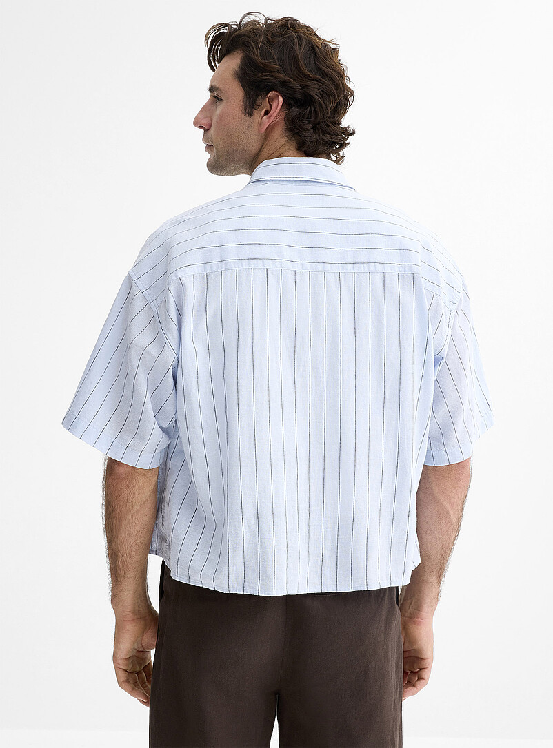 Le 31: La chemise lin rayures grav&eacute;es <b>Coupe carr&eacute;e</b> Rose pour homme